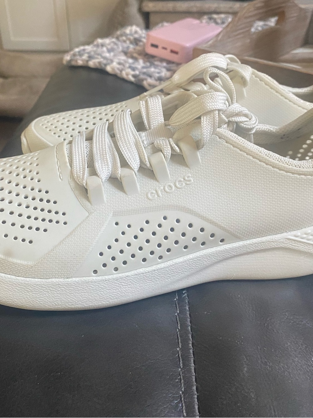 CROCS Women's White Perforated Lace-Up Sneaker